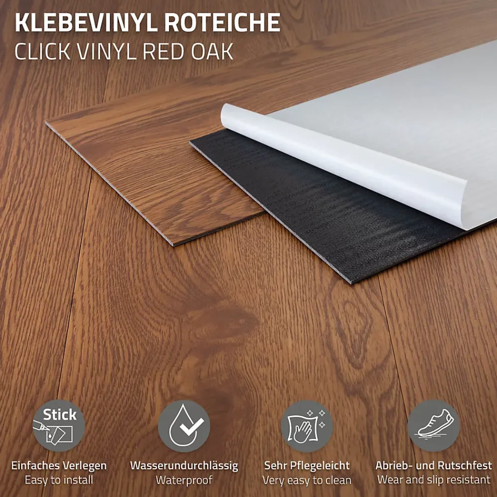 Ml-Design Revêtement de sol autocollant PVC 11,15m²/80 planches 91,5x15,3cm brun aspect chêne rouge- Dalle Et Lame Pvc