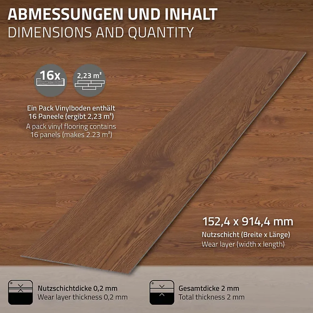 Ml-Design Revêtement de sol autocollant PVC 11,15m²/80 planches 91,5x15,3cm brun aspect chêne rouge- Dalle Et Lame Pvc