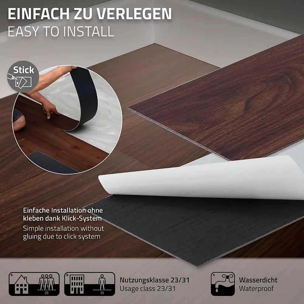 Ml-Design Revêtement de sol autocollant PVC 11,15m²/80 planches 91,5x15,3cm rouge-brun aspect noyer- Dalle Et Lame Pvc