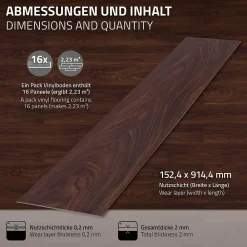 Ml-Design Revêtement de sol autocollant PVC 11,15m²/80 planches 91,5x15,3cm rouge-brun aspect noyer- Dalle Et Lame Pvc