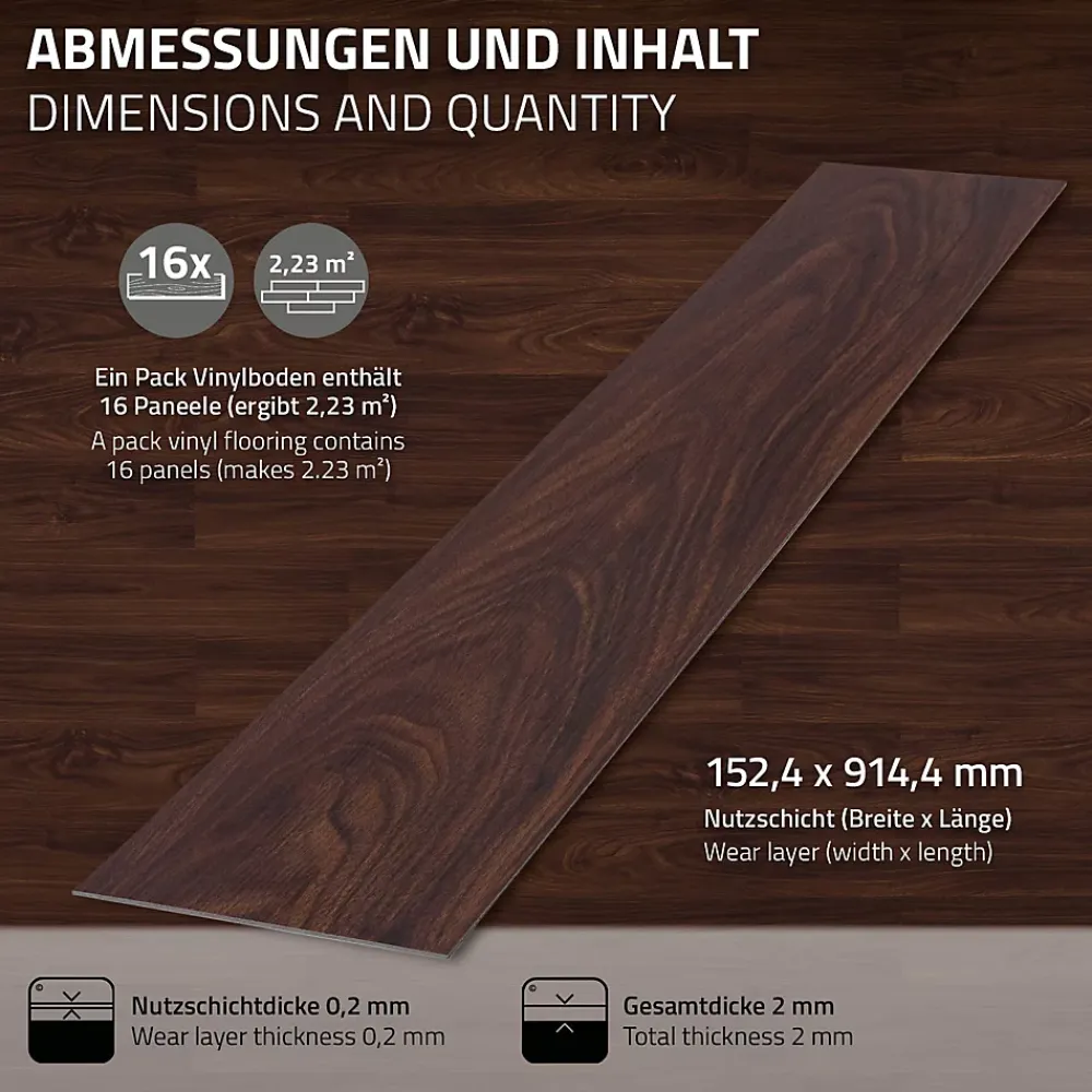 Ml-Design Revêtement de sol autocollant PVC 11,15m²/80 planches 91,5x15,3cm rouge-brun aspect noyer- Dalle Et Lame Pvc
