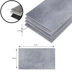 Neu.Holz Revêtement de sol vinyle SPC à clipser Aldire 10 planches 1,86 m² gris effet béton- Dalle Et Lame Pvc