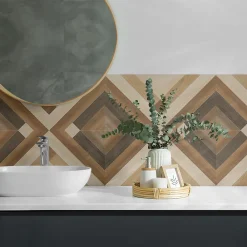 Wallfluent Revêtement Mural PVC 50x50 cm Motif Géométrique À Carreaux 4 pièces- Lambris Mural