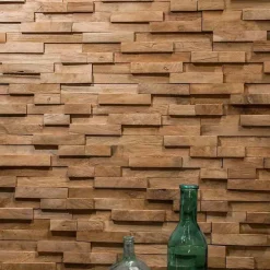 Wanda Collection Revêtement parement en teck recyclé naturel barette 20cm x50cm- Plaquette De Parement|Plaquette De Parement