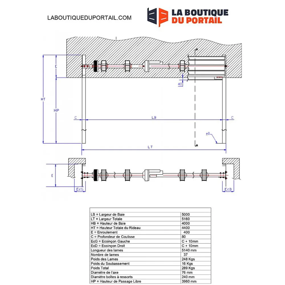 4M Rideau Métallique Galvanisé Motorisé 220V Lames Pleines 7/10ème L5000 H4000 PREMIUM- Porte De Garage Enroulable