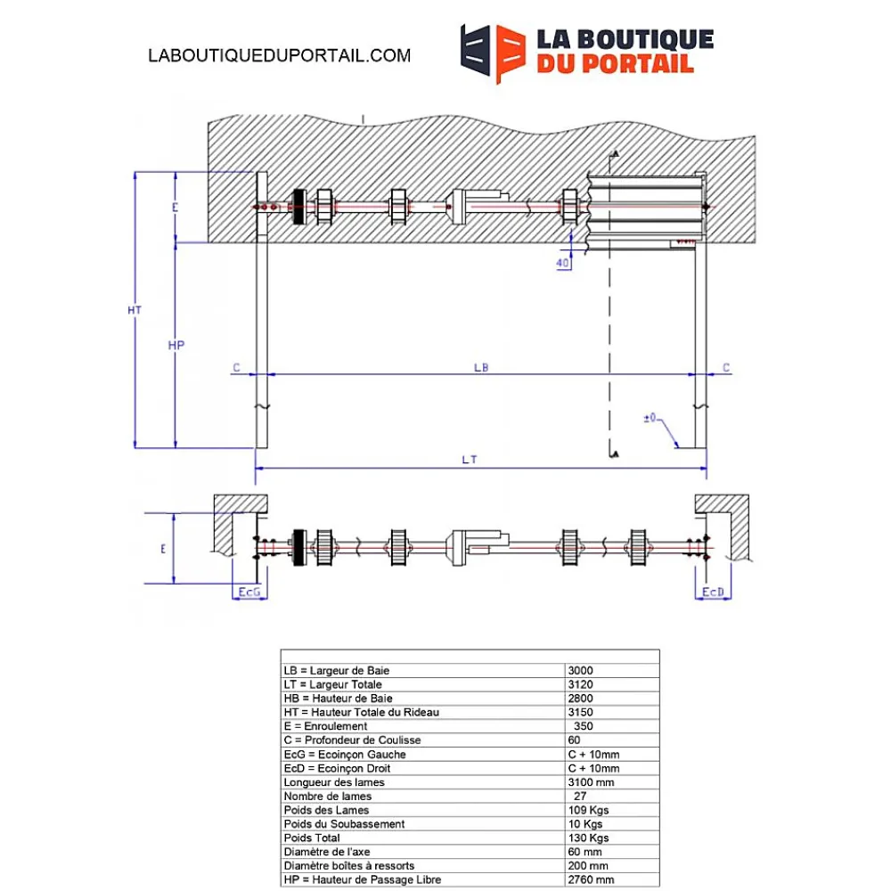 4M Porte De Garage Enroulable<Rideau Métallique Galvanisé Motorisé 220V Lames Pleines 7/10ème L3000 H2800 CLASSIC