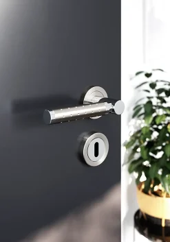 GoodHome Poignée De Porte<Rosace de fonction rond à visser à serrure Duod Zamac effet chrome et nickel satin gris Ø52mm