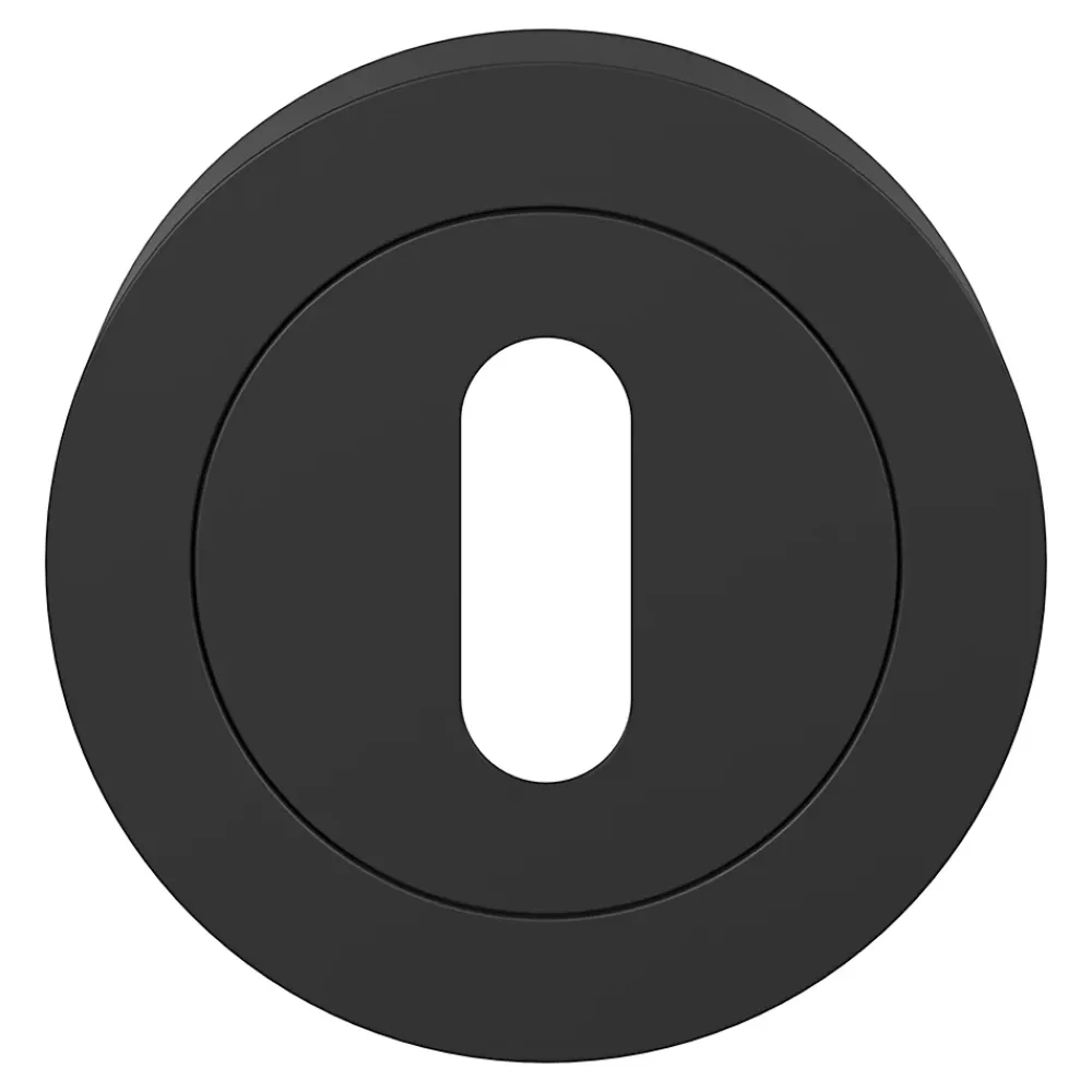 GoodHome Poignée De Porte<Rosace de fonction rond à visser à serrure Duod mat noir Ø50mm