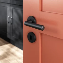 GoodHome Poignée De Porte<Rosace de fonction rond à visser à serrure Duod mat noir Ø50mm