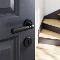 GoodHome Poignée De Porte<Rosace de fonction rond à visser à serrure Duod mat noir Ø50mm