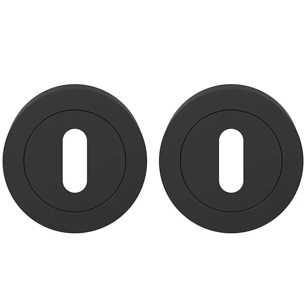 GoodHome Poignée De Porte<Rosace de fonction rond à visser à serrure Duod mat noir Ø50mm