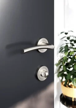 GoodHome Poignée De Porte<Rosace de fonction rond à visser à condamnation Duod essential effet nickel satin gris Ø50mm
