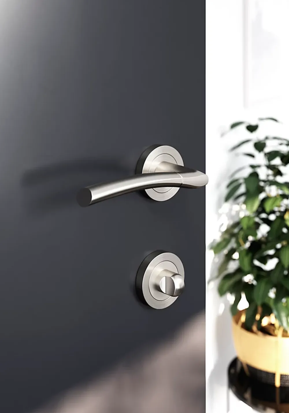 GoodHome Poignée De Porte<Rosace de fonction rond à visser à condamnation Duod essential effet nickel satin gris Ø50mm