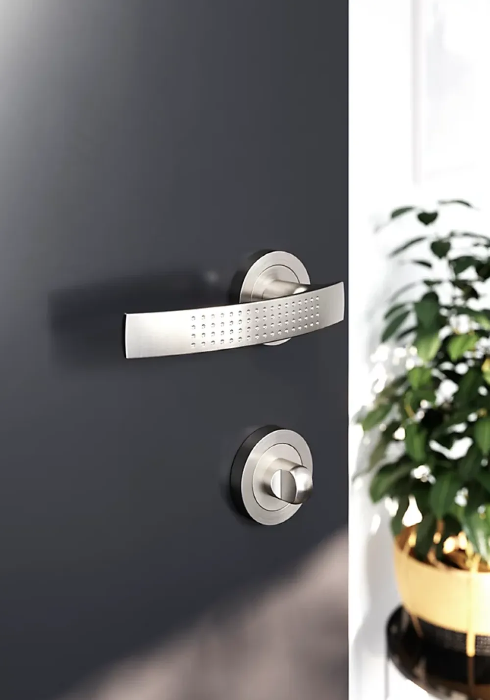 GoodHome Poignée De Porte<Rosace de fonction rond à visser à condamnation Duod essential effet nickel satin gris Ø50mm