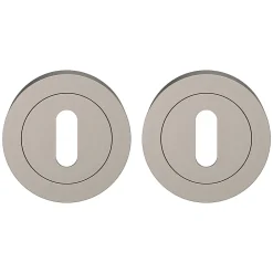 GoodHome Poignée De Porte<Rosace de fonction rond à visser Duod effet nickel satin gris Ø50mm