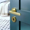 GoodHome Poignée De Porte<Rosace de fonction rond à visser à serrure Duod effet laiton satin or Ø50mm