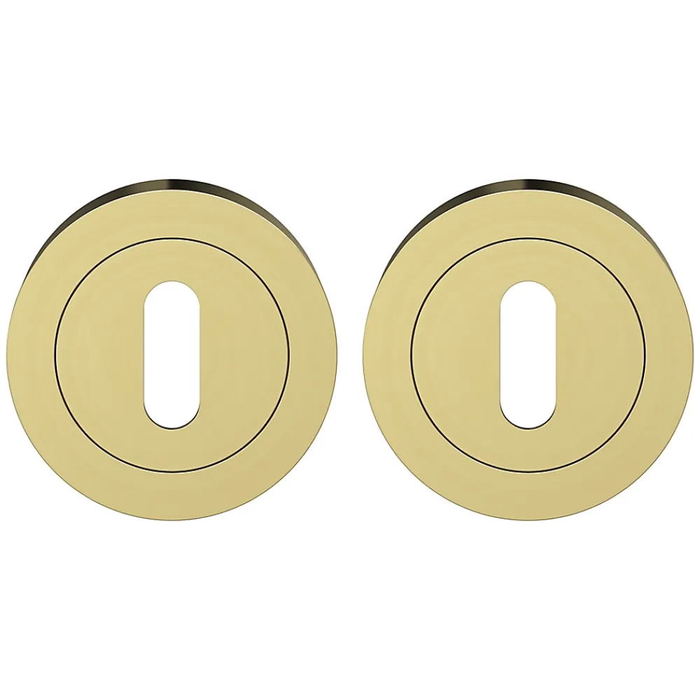 GoodHome Poignée De Porte<Rosace de fonction rond à visser à serrure Duod effet laiton satin or Ø50mm