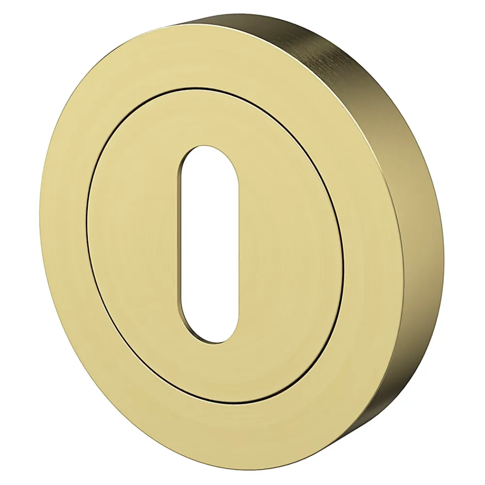 GoodHome Poignée De Porte<Rosace de fonction rond à visser à serrure Duod effet laiton satin or Ø50mm