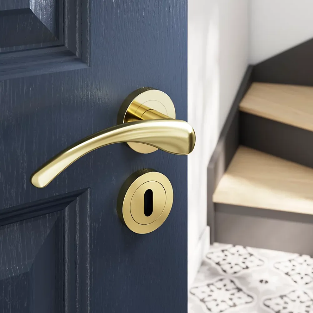 GoodHome Rosace de fonction rond à visser à serrure Duod effet laiton or Ø50mm- Poignée De Porte