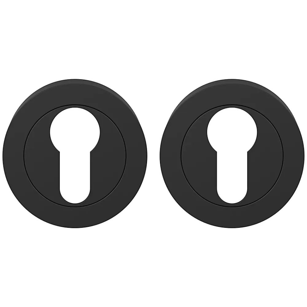 GoodHome Poignée De Porte<Rosace de fonction rond à visser Duod mat noir Ø50mm