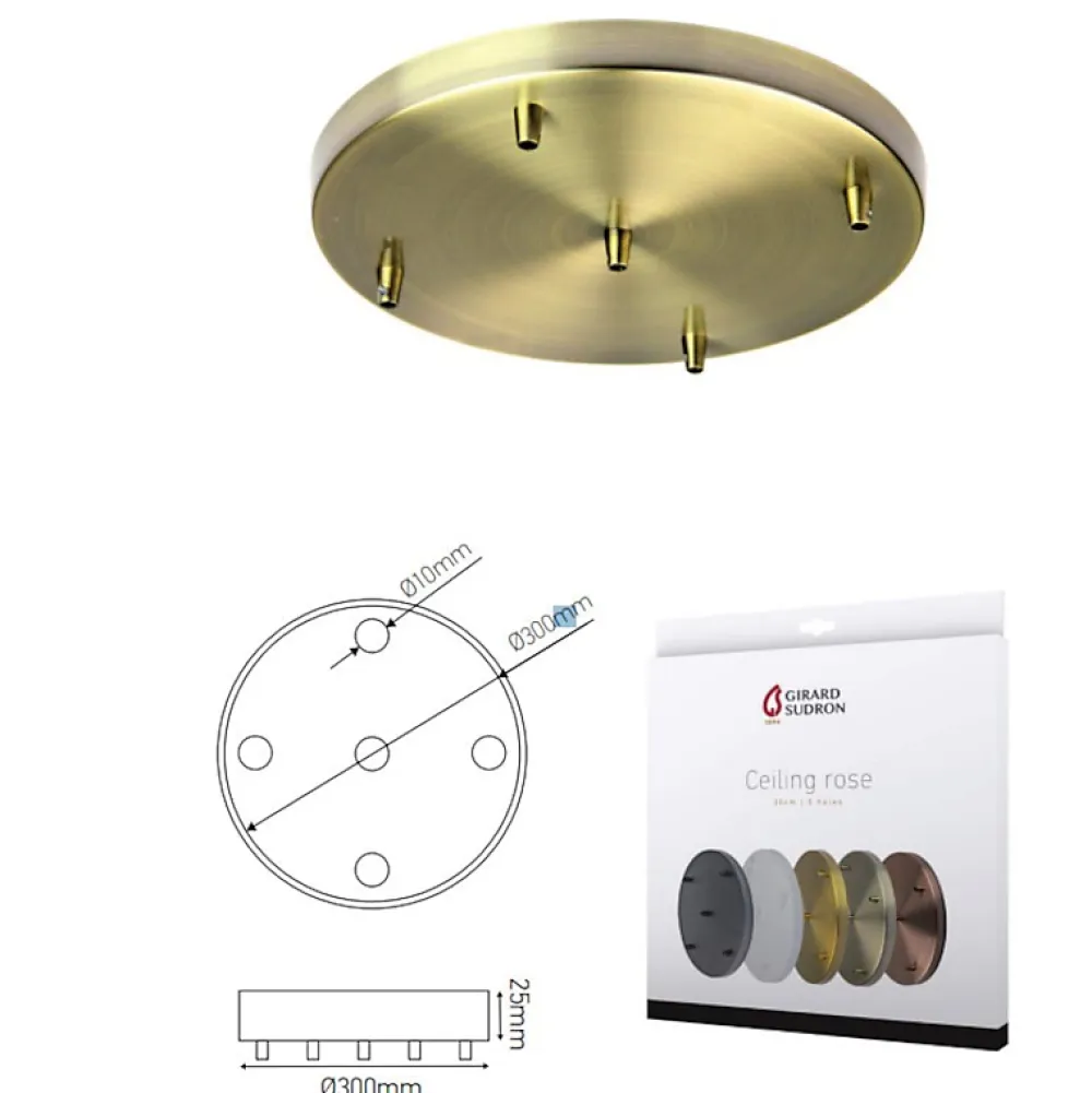 Girard Sudron Rosace plafond ronde métal bronze 5 sorties pour câble 7 mm -- Moulure Et Rosace De Plafond