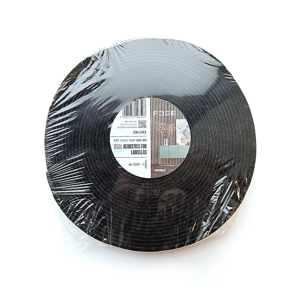 Tasseau Bois<Ruban d'isolation acoustique auto-adhésif noir L.12 x l. 0.3m Ep. 0,5 cm