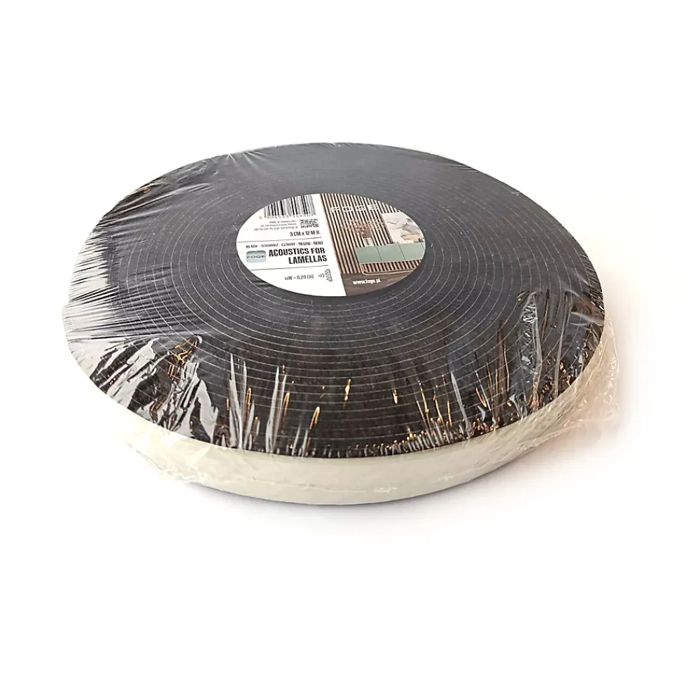 Tasseau Bois<Ruban d'isolation acoustique auto-adhésif noir L.12 x l. 0.3m Ep. 0,5 cm