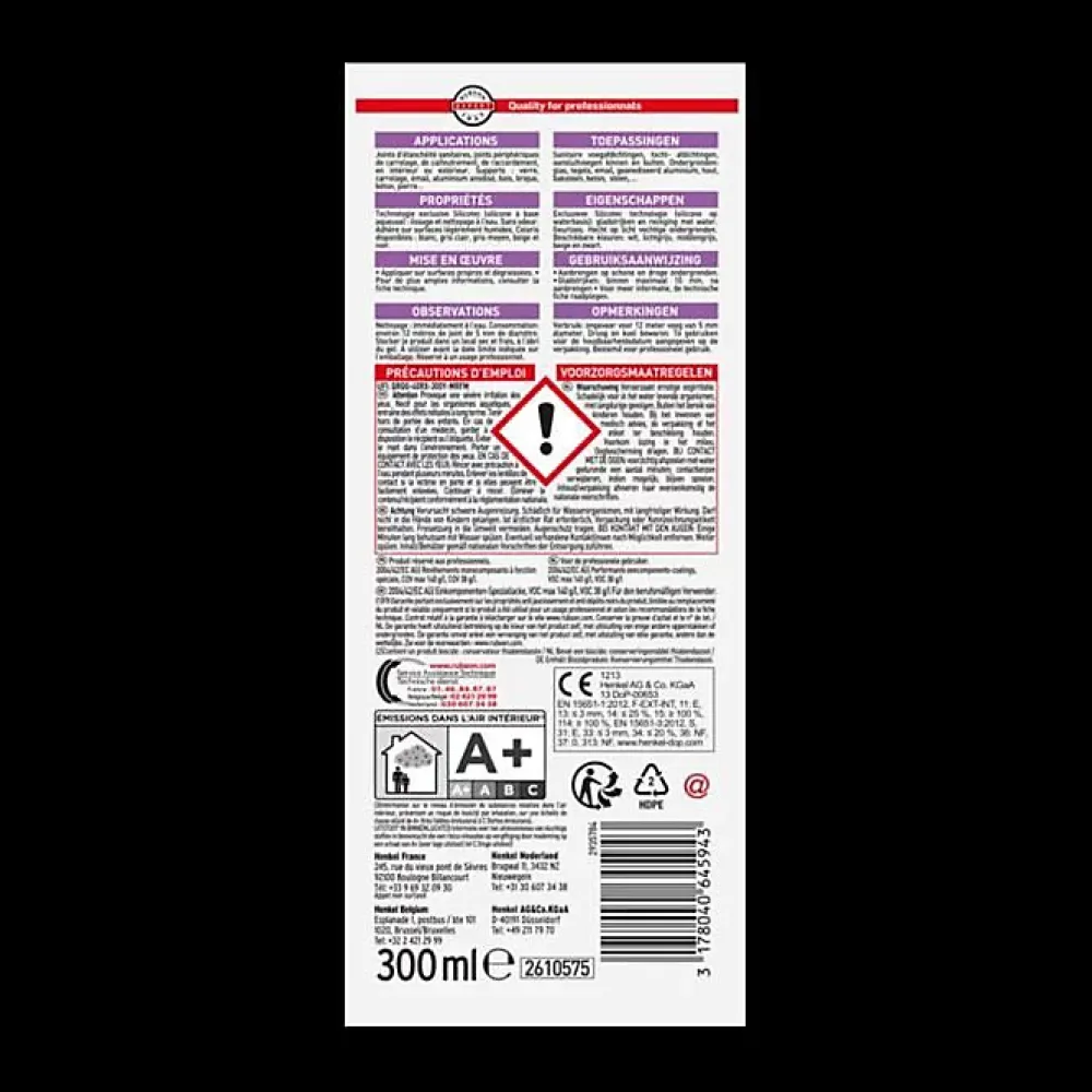 Henkel Joint Carrelage Sol<RUBSON Mastic ST5 sanitaire multi-usages - Cartouche de 280 ml - Multi usage - BEIGE