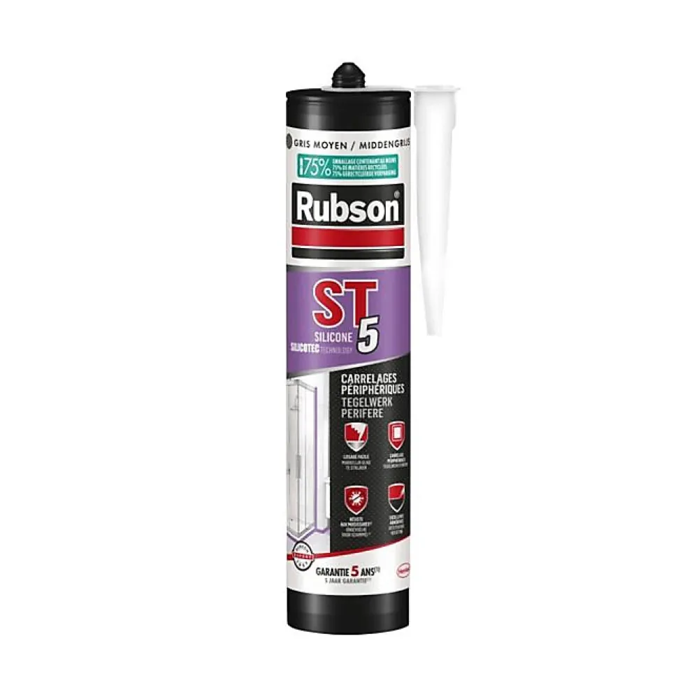Rubson Joint Carrelage Sol<Mastic ST5 sanitaire multi-usages - Cartouche de 280 ml - Multi usage - GRIS MOYEN