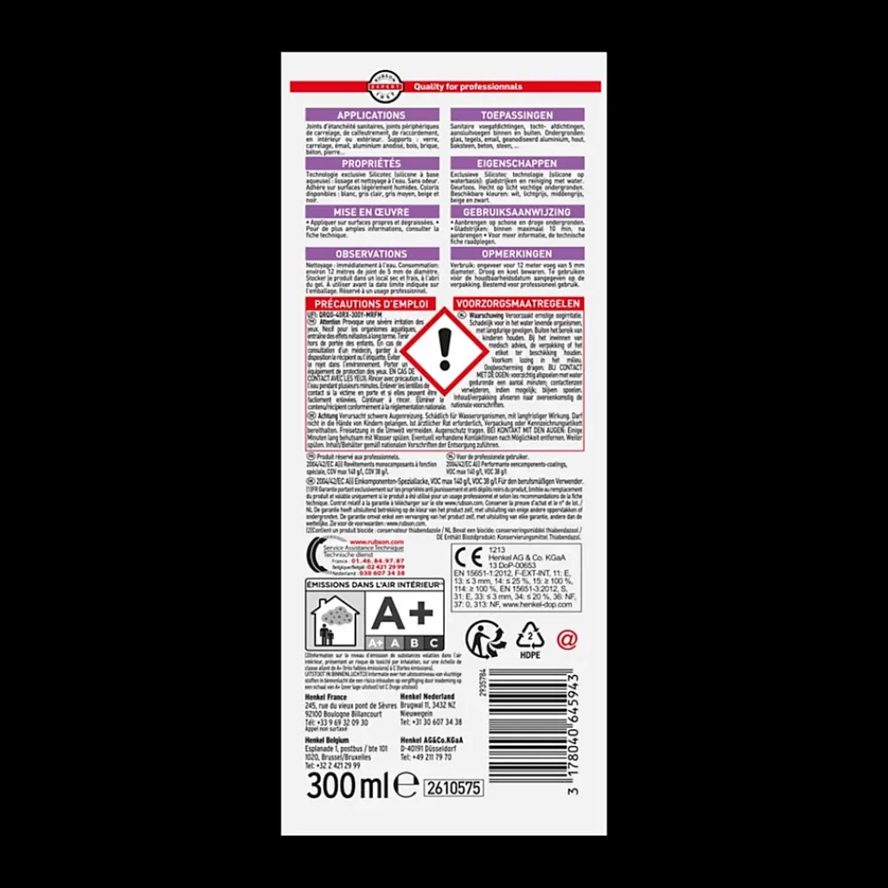 Rubson Joint Carrelage Sol<Mastic ST5 sanitaire multi-usages - Cartouche de 280 ml - Multi usage - GRIS MOYEN