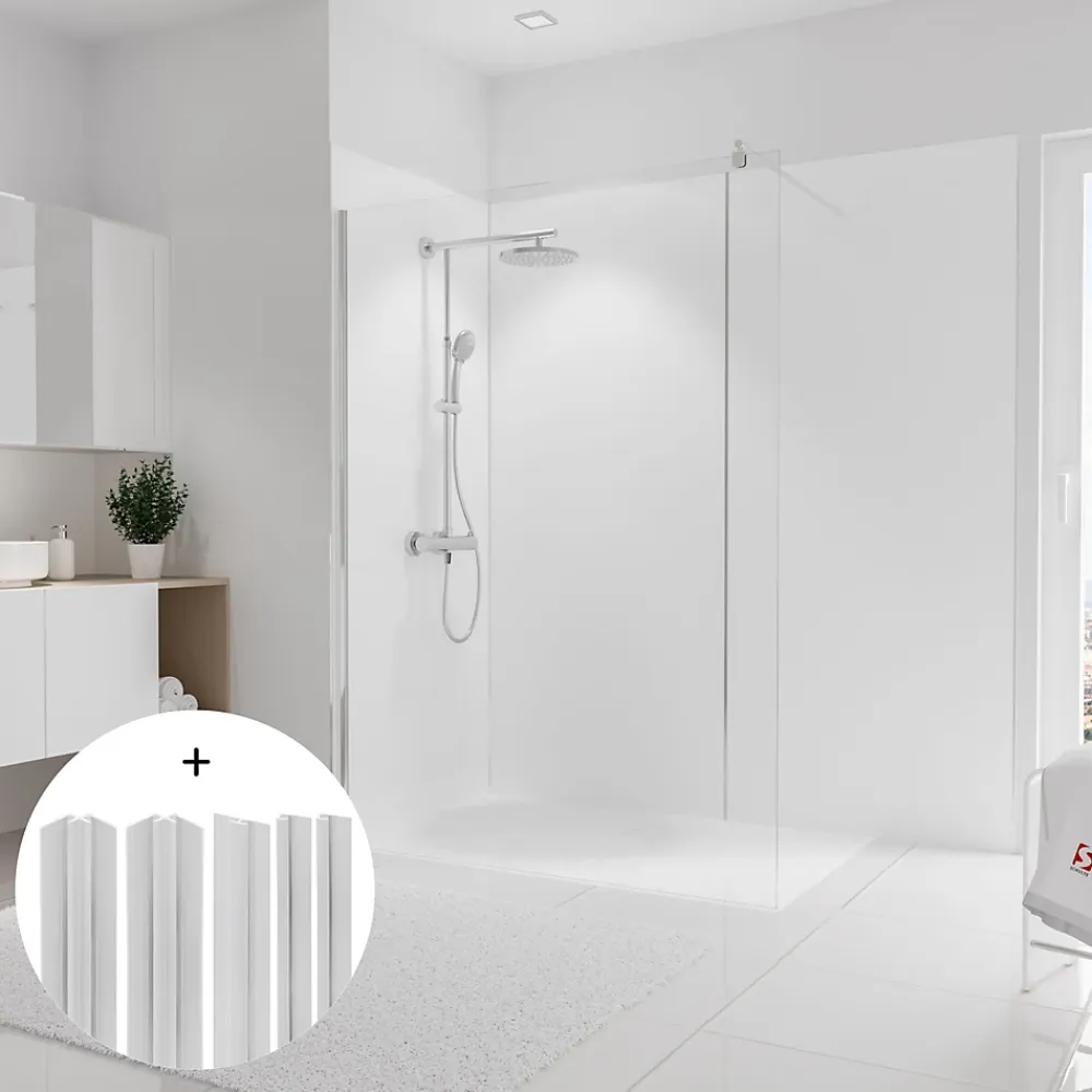 Schulte Panneau Mural De Salle De Bains<pack de 3 panneaux muraux 90x210 cm + 5 profilés - DécoDesign COULEUR - blanc