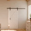 Schulte porte coulissante complète en bois - 102x215cm - porte de grange - chêne - oak blanc - système ouvert noir- Porte Coulissante