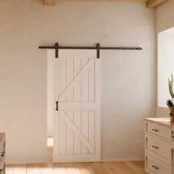 Schulte porte coulissante complète en bois - 102x215cm - porte de grange - chêne - oak blanc - système ouvert noir- Porte Coulissante