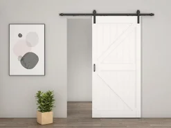 Schulte porte coulissante complète en bois - 102x215cm - porte de grange - chêne - oak blanc - système ouvert noir- Porte Coulissante