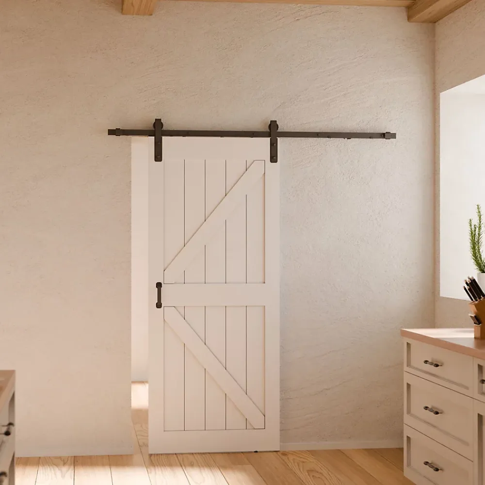 Schulte Porte Coulissante<porte coulissante complète en bois - 90x215cm - porte de grange - chêne - oak blanc - système ouvert noir