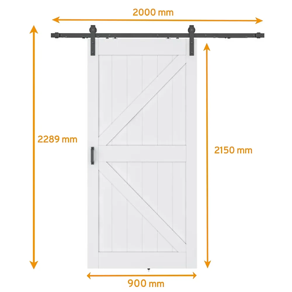 Schulte Porte Coulissante<porte coulissante complète en bois - 90x215cm - porte de grange - chêne - oak blanc - système ouvert noir