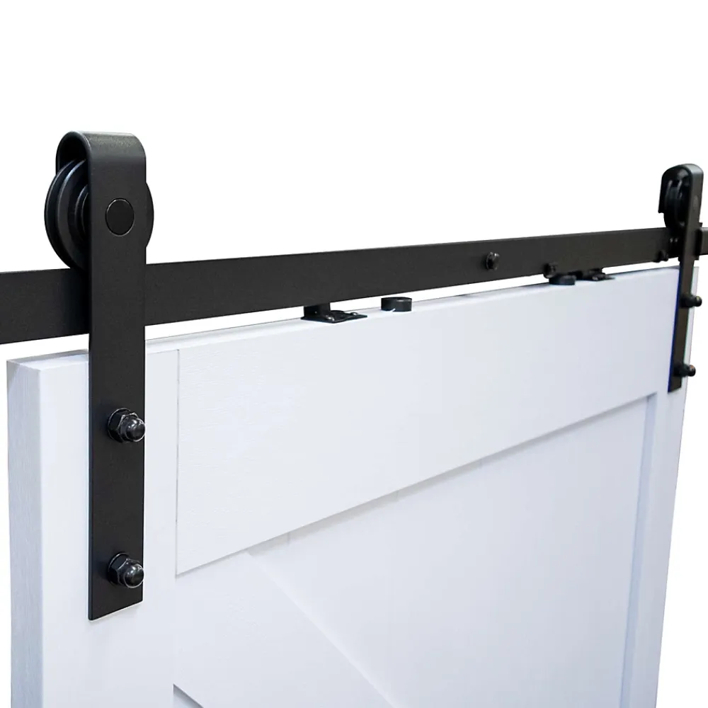 Schulte Porte Coulissante<porte coulissante complète en bois - 90x215cm - porte de grange - chêne - oak blanc - système ouvert noir