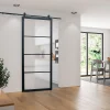 Schulte Porte Coulissante<porte coulissante complète - verre - 90x215cm - décor industriel noir - système ouvert-double softclose