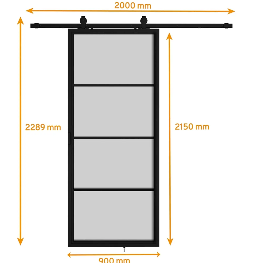 Schulte Porte Coulissante<porte coulissante complète - verre - 90x215cm - décor industriel noir - système ouvert-double softclose