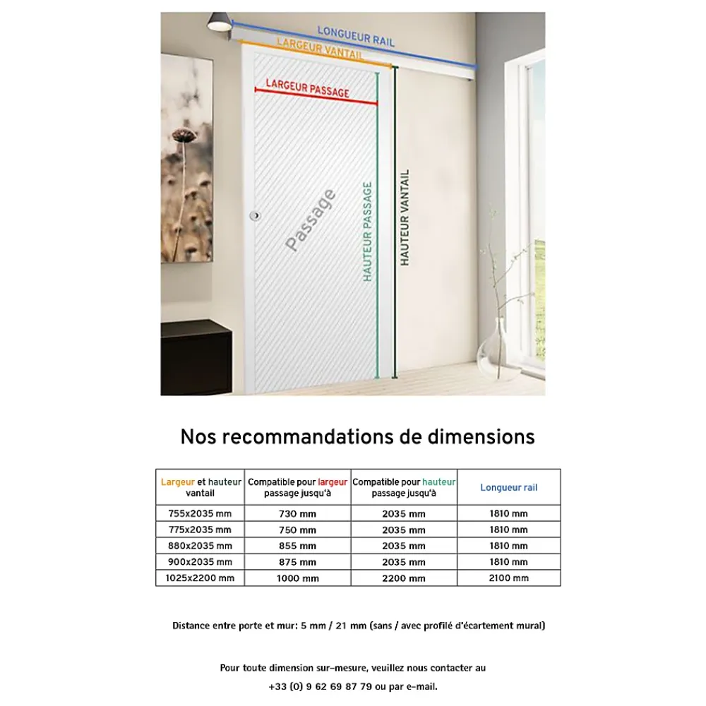 Schulte porte coulissante complète - 90x215 cm - décor bois chêne - Système en applique- Porte Coulissante