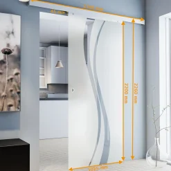 Schulte Porte Coulissante<porte coulissante complète - verre - 102x220cm - décor vagues- poignée ronde + double amortisseur softclose