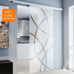 Schulte porte coulissante complète - verre - 88x203cm - décor cercles - poignée ronde + softclose- Porte Coulissante