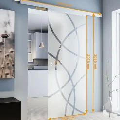 Schulte porte coulissante complète- verre - 88x203cm - porte vitrée - décor cercles - poignée cuvette ronde- Porte Coulissante
