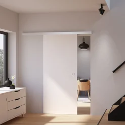 Schulte porte coulissante complète bois -102x220cm - bois blanc - poignée cuvette ronde + double softclose- Porte Coulissante