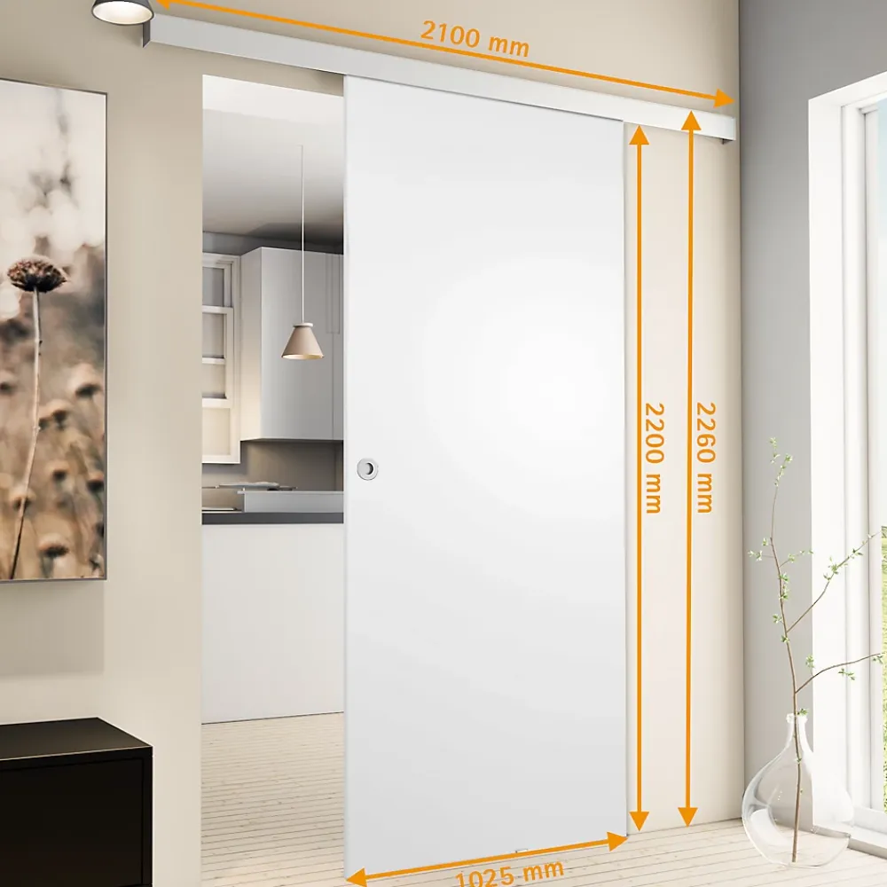 Schulte porte coulissante complète bois -102x220cm - bois blanc - poignée cuvette ronde + double softclose- Porte Coulissante