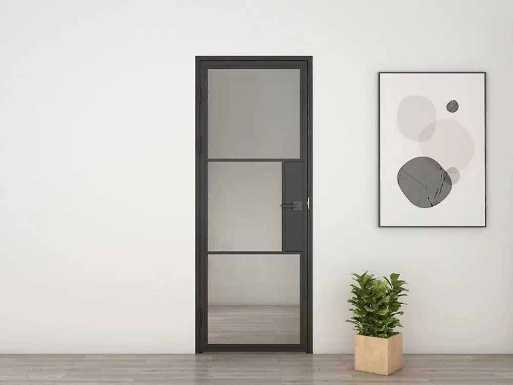 Schulte Porte intérieure en verre - 83x 211 cm- atelier - transparent - 3 rayures- gauche serrure- Bloc Porte