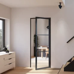 Schulte Bloc Porte<porte intérieure loft en verre - 83x204 atelier - noir mat - transparent - verrière - 3 vitrages - charnière droit