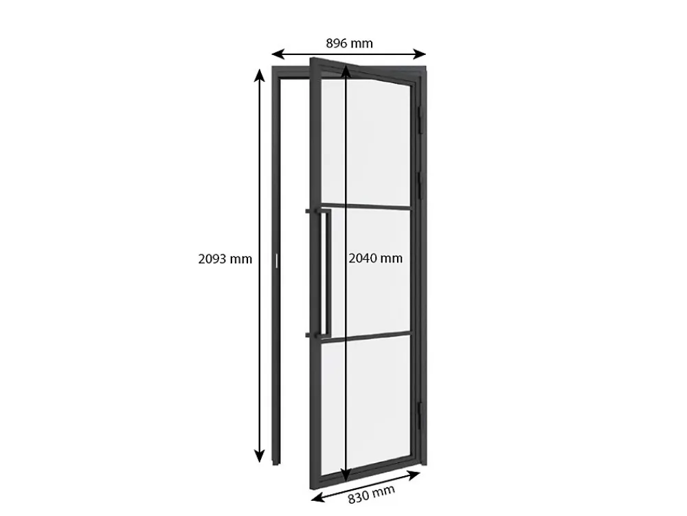 Schulte Bloc Porte<porte intérieure loft en verre - 83x204 atelier - noir mat - transparent - verrière - 3 vitrages - charnière droit