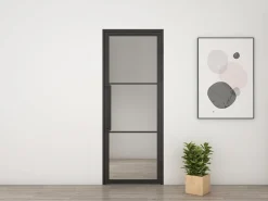 Schulte Bloc Porte<porte intérieure loft en verre - 83x204 atelier - noir mat - transparent - verrière - 3 vitrages - charnière droit