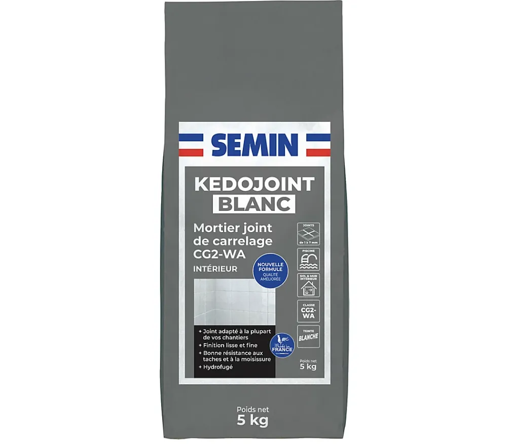 Semin - Joint en Poudre pour Carrelage Kedojoint Blanc - Intérieur - Sac de 5 kg- Joint Carrelage Sol